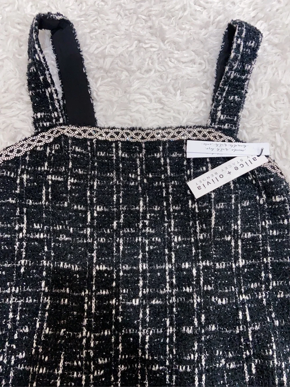 NWT $595 Alice + Olivia Liran Embellished Tweed Minidress In Black
